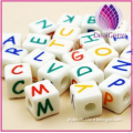 Beads porcelain,single letter alphabet beads,white, 10x10mm cube with 4mm hole ,colorful A-Z 26 Alphabet.